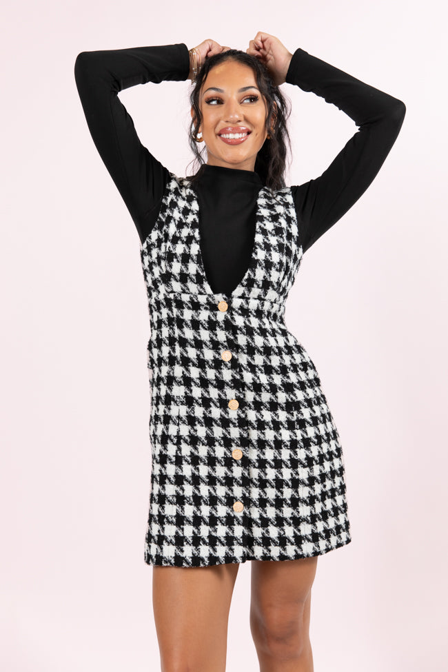 Pink Lily Makes Me Smile Black and White Houndstooth Jumper