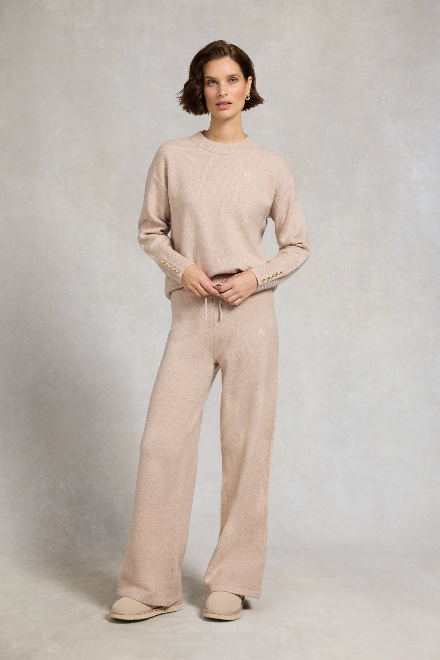 Holland Cooper Nina Knitted Wide Leg Pant (Toffee Marl)